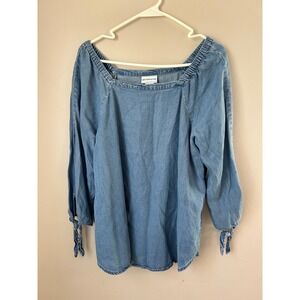 90s Liz Claiborne Denim Chambray Square Neck Top  Size S Western Coastal Cowgirl